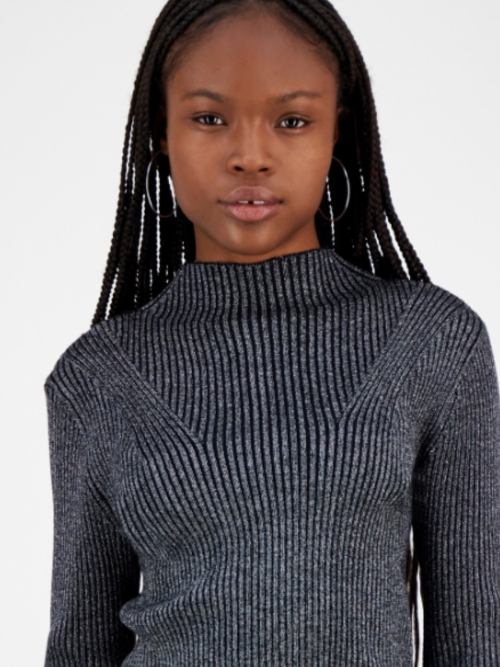 Madden Girl Juniors' Metallic Ribbed Mock-Neck Sweater - Black Size M NWT